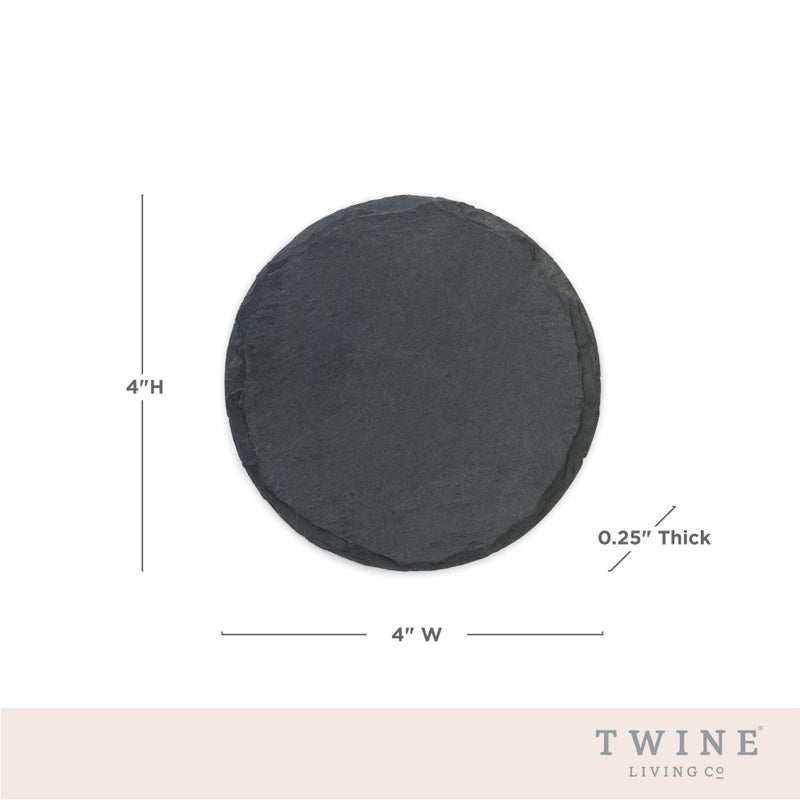 Twine Circle Slate Coasters, Modern Round Coasters, Slate with Velvet Backing, Protect Tables and Surfaces, Black, Set of 4 - Image 3